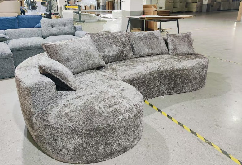 Curved Sectional Sofa (Velvety Grey)